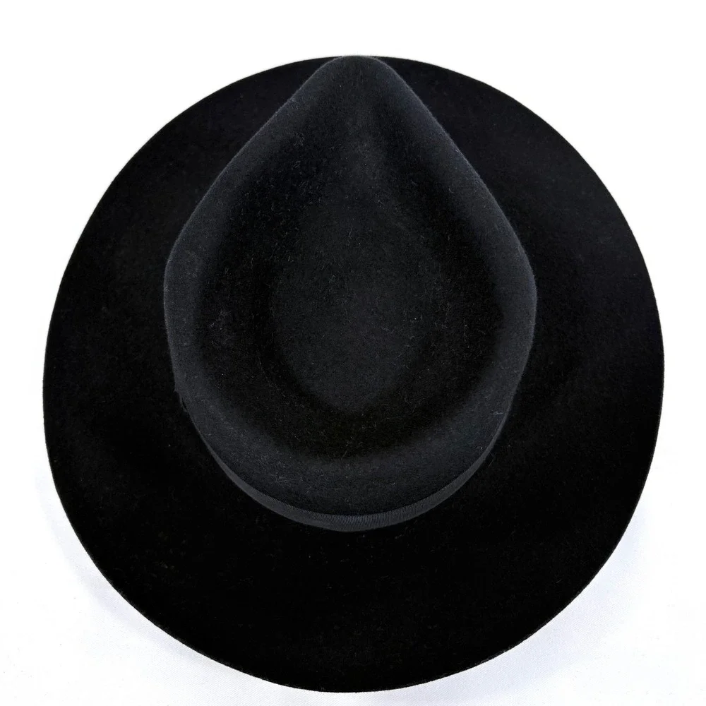 Scala Classico Fedora Black Wool Felt Wide Brim Grosgrain Ribbon Mens Hat Medium